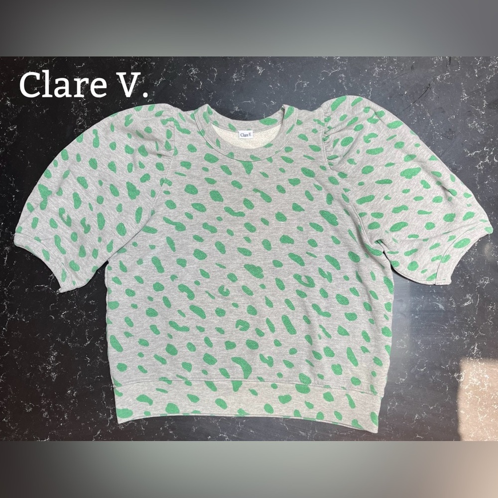 Clare V Green and Gray Sweatshirt with Crew Neck